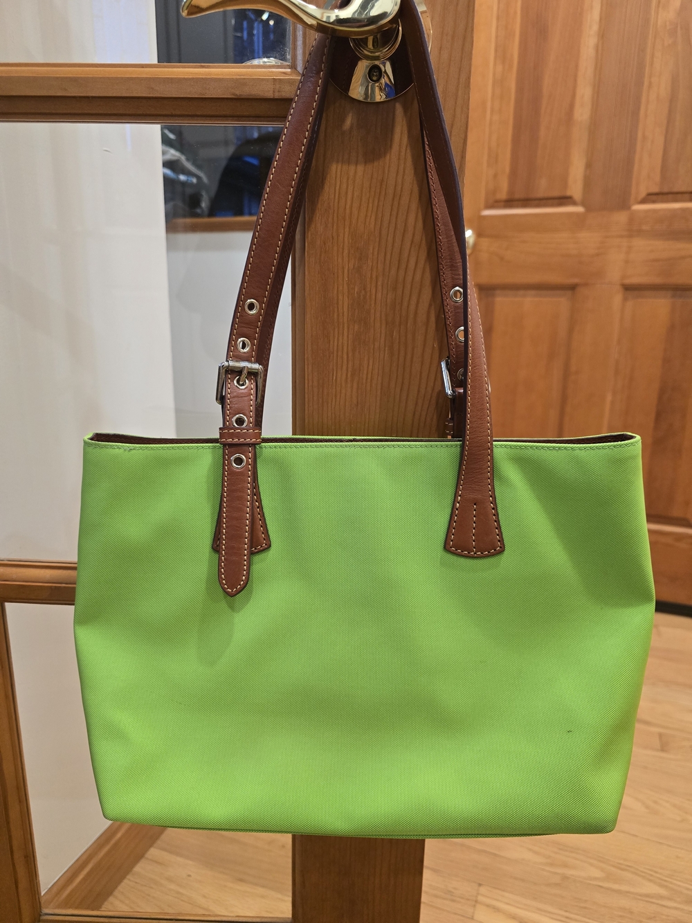 Dooney & Bourke Green Tote Bag with Brown Leather Straps - Picture 3 of 6